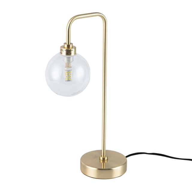 Toner - Satin Brass with Clear Glass Globe Table Lamp Gold Clear Medium 1