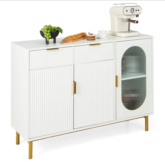 COSTWAY Kitchen Storage Sideboard Buffet Cupboard With 2 Drawers White 1