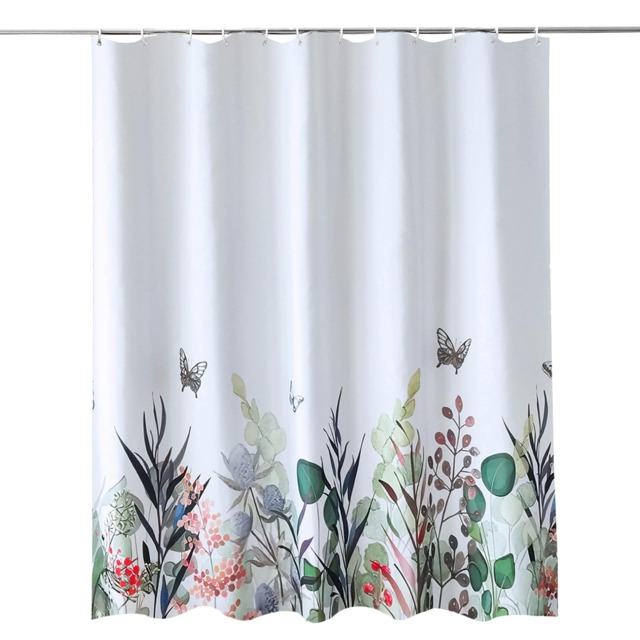 Wildflower Design Polyester Shower Curtain with 12 Hooks - 180x200cm