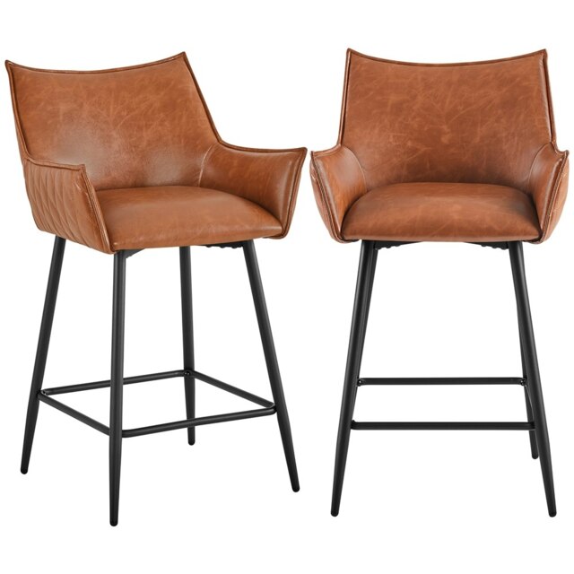 Yaheetech Set of 2 Modern Bar Chair with Metal Legs Brown