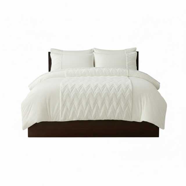 Zig Zag 3D Teddy Duvet Cover Set Ultra Soft Teddy Fleece Bedding with Pillowcases Cream King