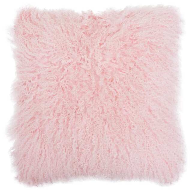 Bosie Real Mongolian Fur Pink Square Cushion Pink