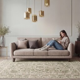 Green Beige Living Room Area Rug Traditional Floral Medallion Runner