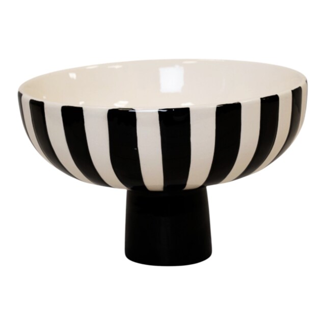 Black & White Striped Ceramic Decorative Bowl 21cm