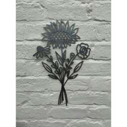 Sunflower Bouquet Garden Wall Art - W30 x H50 cm - Black