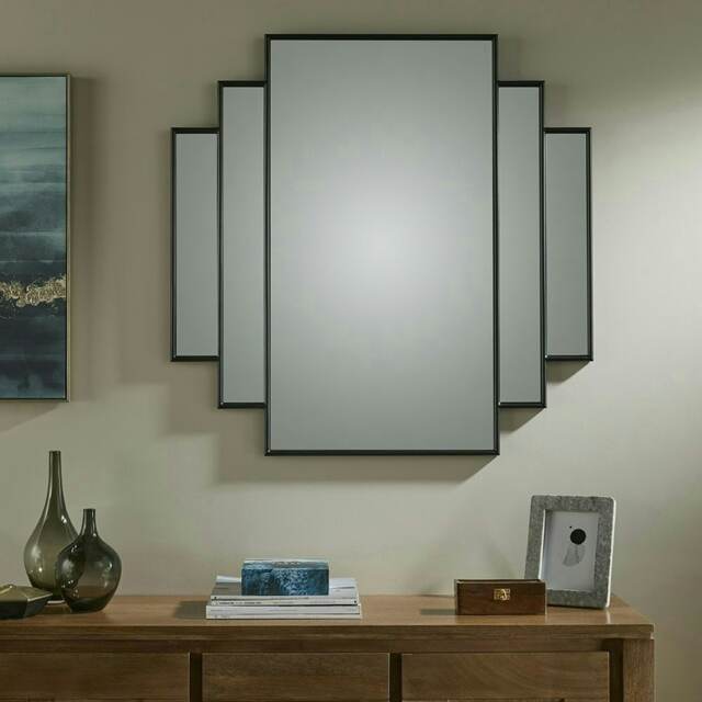 Charleston Black Overmantle Mirror Black H 90cm x L 90cm 1
