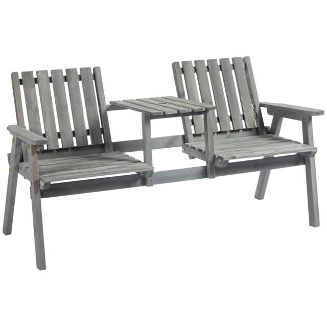 Outsunny 2-Seater Wooden Garden Bench Patio Antique Loveseat Grey