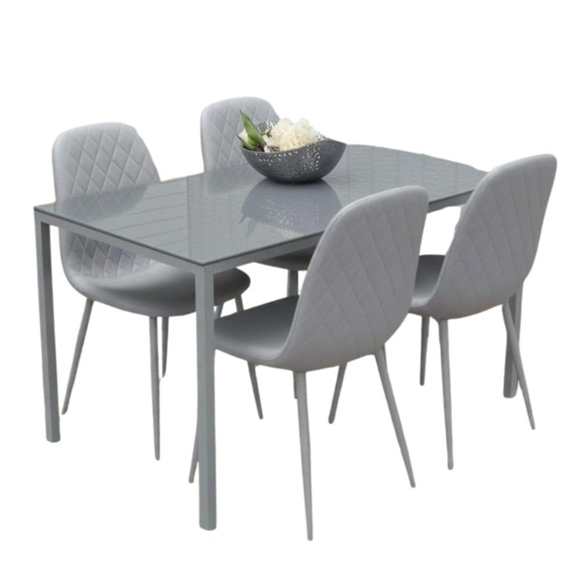 Glass Dining Table Set with 4 Grey Faux Leather Chairs kitchen dining room furniture Grey One Size 5