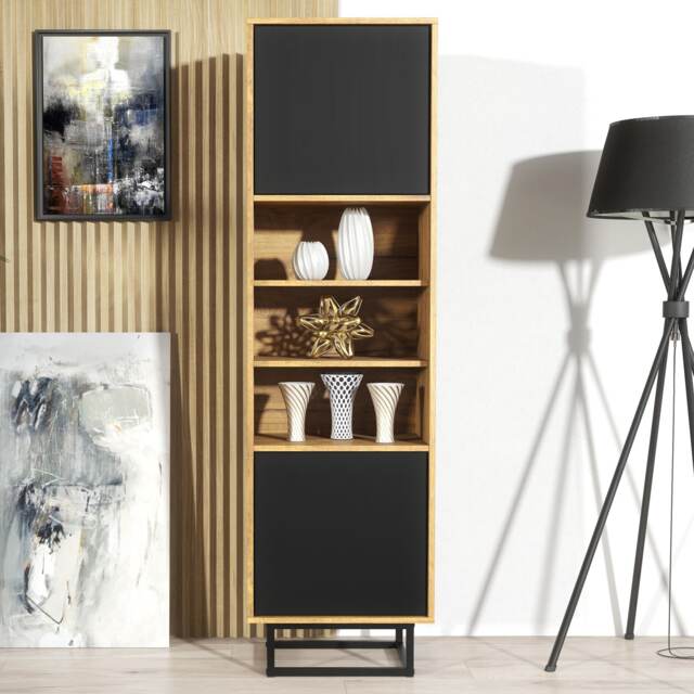 Display Cabinet Bookcase Storage Unit Cabinet Oak Black Industrial Loft 175cm
