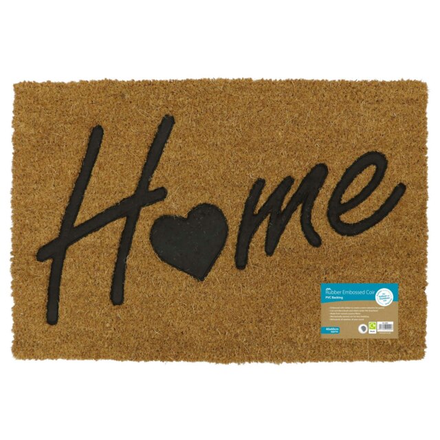 JVL Rubber Embossed PVC backed Coir Door Mat 40x60cm - Home