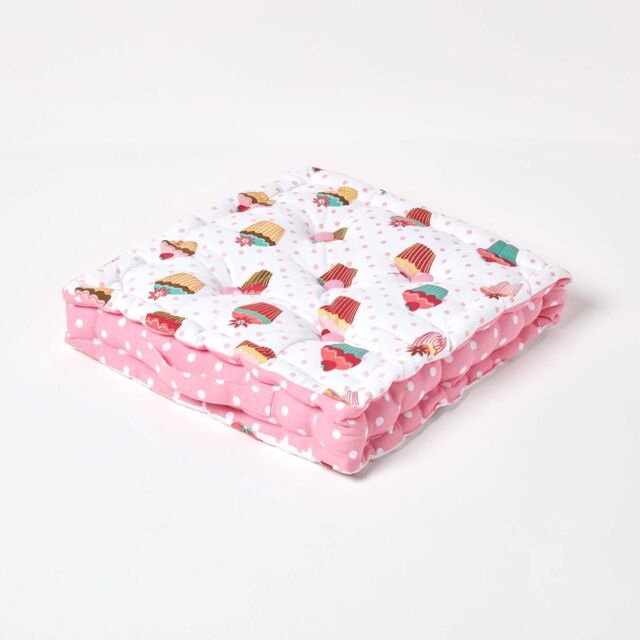 Homescapes Cotton Cup Cakes Floor Cushion - 40 x 40 cm Pink 40 x 40 cm