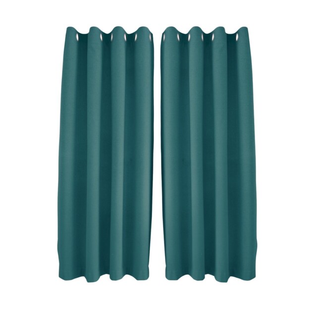 Teal Linen Fabric Blackout Eyelet Curtains - 46x63 Inch Drop - 2 Panel Blue One Size