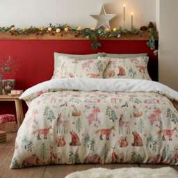 Fusion Christmas Woodland Animals Duvet Cover Set Natural