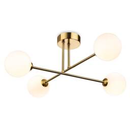 Lando Globe 4 Light Flush Ceiling Fitting Brushed Brass with Opal White Glass 4xG9