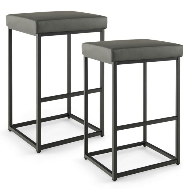 COSTWAY 2 Pcs 76cm Bar Stools Dining Counter Height Chair Grey Grey