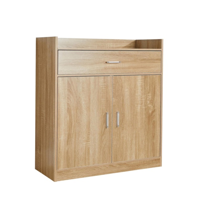 Shoe Storage Cabinet Cupboard 2 Door Hallway Organiser Compact Space Saver Brown