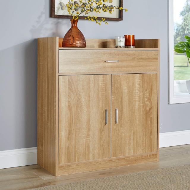 Shoe Storage Cabinet Cupboard 2 Door Hallway Organiser Compact Space Saver Brown