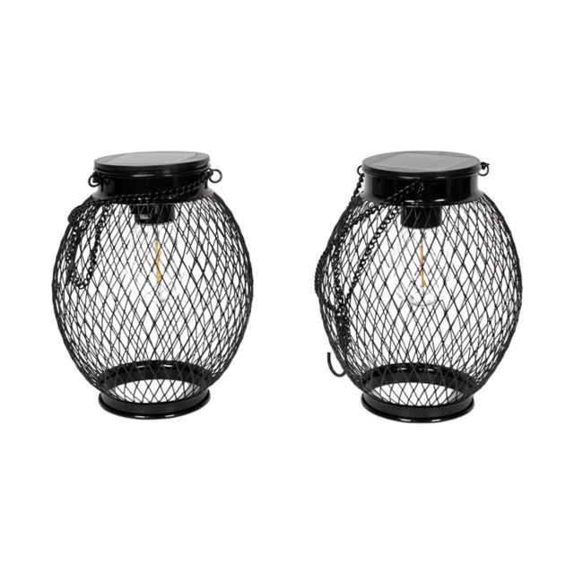 ValueLights 2 Pack Solar Powered Outdoor Black Metal Cage Garden Lights