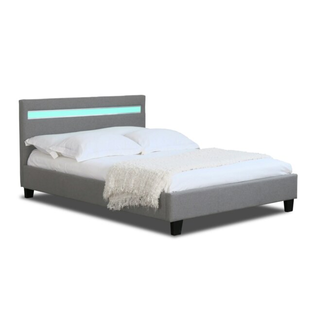 5ft Kingsize Fabric Modern Bed Frame With LED In Light Grey