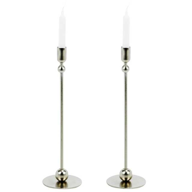 33cm Tall Metal Iron Taper Candle Stick Holder Dinner Table Wedding Party Decor Silver 2 x Silver