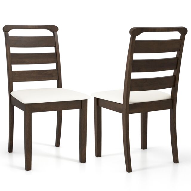 COSTWAY Modern Dining Chair Set of 2 Upholstered Farmhouse Chairs-Walnut
