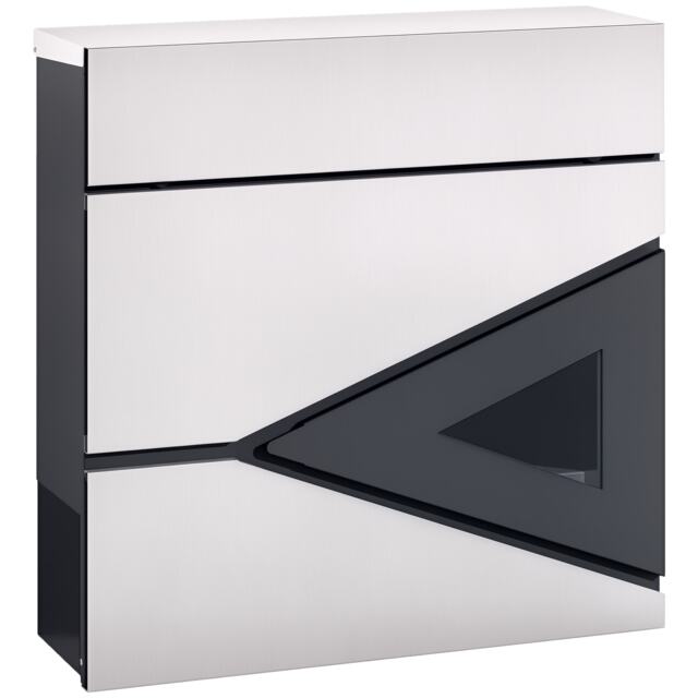 HOMCOM Wall Mounted Post Box with Viewing Window, 2 Lock, Modern Galvanised Steel Mailbox with Copper Core, Weatherproof Letterbox for Outdoor Use, Easy to Install, Silver Silver
