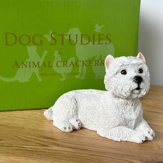 Realistic Laying West Highland Terrier Figurine, 13cm, Gift Boxed White White