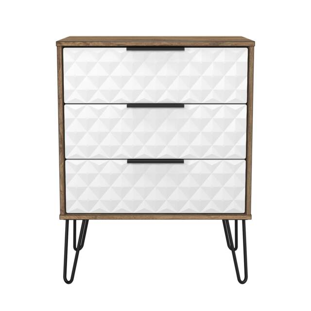 Islay 3 Drawer Midi Chest of Drawers in White Matt & Vintage Oak (Ready Assembled) White White Matt & Vintage Oak