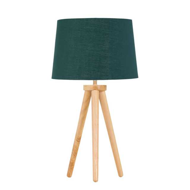 Voyage - Light Oak Table Lamp or Bedside Light with Green & Gold Shade Brown Green Large 1
