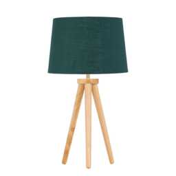 Voyage - Light Oak Table Lamp or Bedside Light with Green & Gold Shade Brown Green Large 1