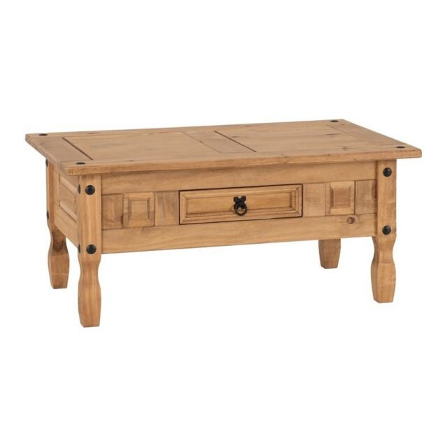 Corona 1 Drawer Coffee Table - L61 x W100 x H45 cm - Distressed Waxed Pine Brown