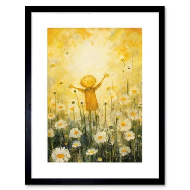"Sunshine Happiness Flowers Everywhere Nursery 9x7"" Black Framed Wall Art Print"