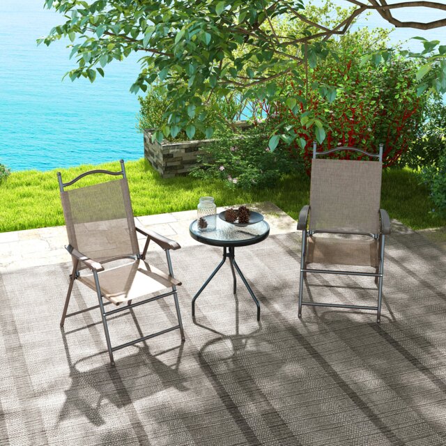 Outsunny Folding Chairs Set of 2, Garden Chair with Armrest, Breathable Mesh Fabric Seat, Camping Sports Chairs for Adults, Mixed Brown Brown Mixed Brown