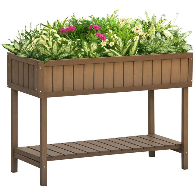 Outsunny Wooden Herb Planter Stand 8 Cubes Bottom Shelf Raised Bed Brown Brown Brown