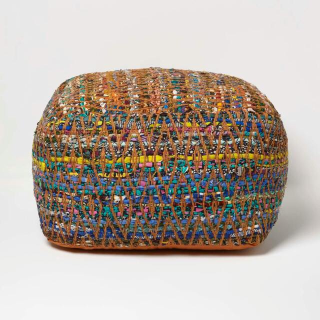 Homescapes Multicolour Chindi Design Bean Filled Pouffe Large - 60 x 60 x 30 cm Multi 60 x 60 x 30 cm