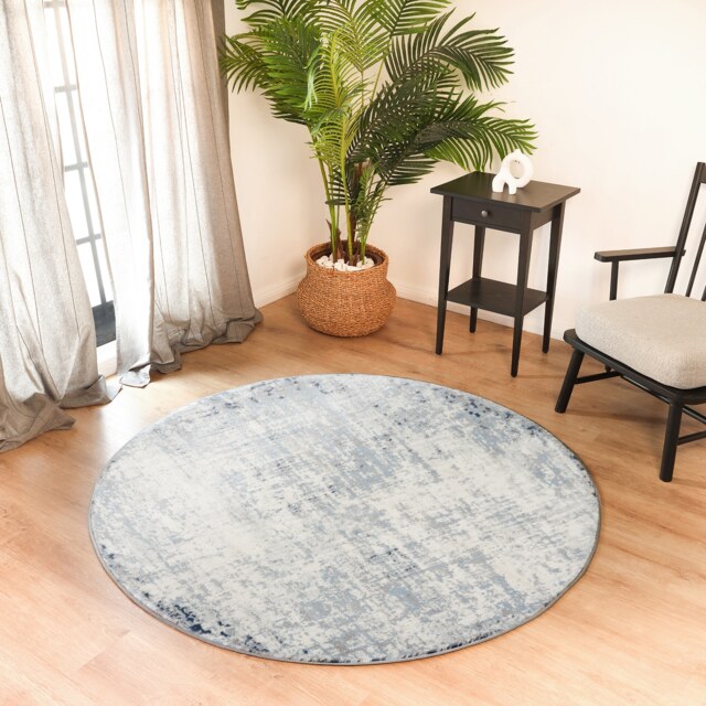 LIVABLISS Roma-Abstract Gray Modern Marble Round Rug Ø160 cm Blue Grey Off-White