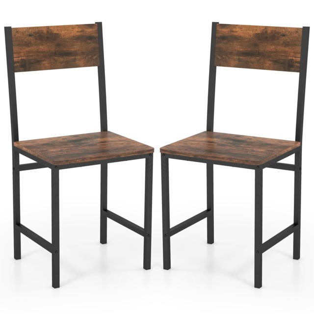 COSTWAY Set of 2 Dining Chairs Armless Dinner Chairs Metal Legs Coffee