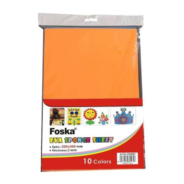 Pack of 10 Handmade Eva Sponge Papers 20 x 30cm Multi One Size