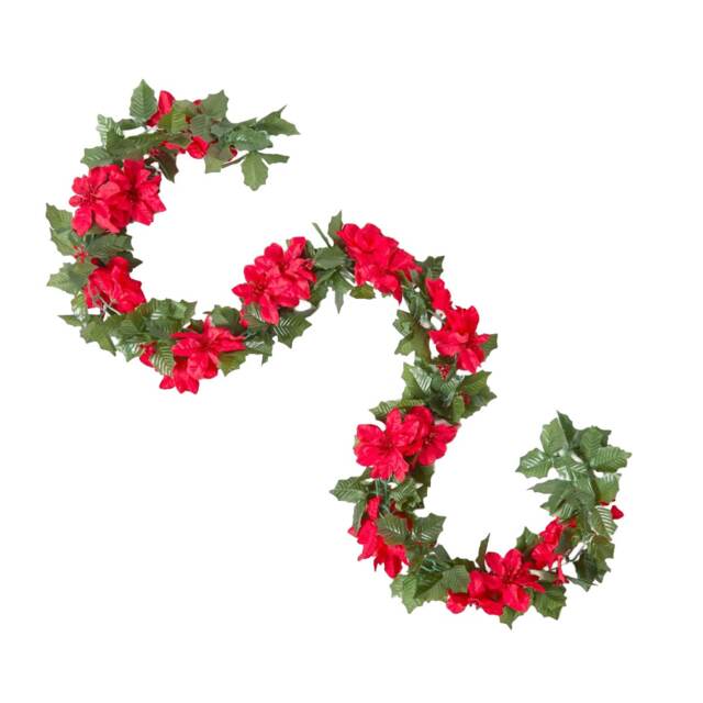 Homescapes Artificial Red Poinsettia Berry Garland, 175 cm