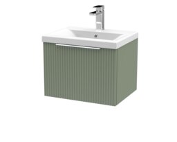 Balterley Fluted Wall Hung 1 Drawer Vanity Basin Unit with Ceramic Basin Green Satin Green