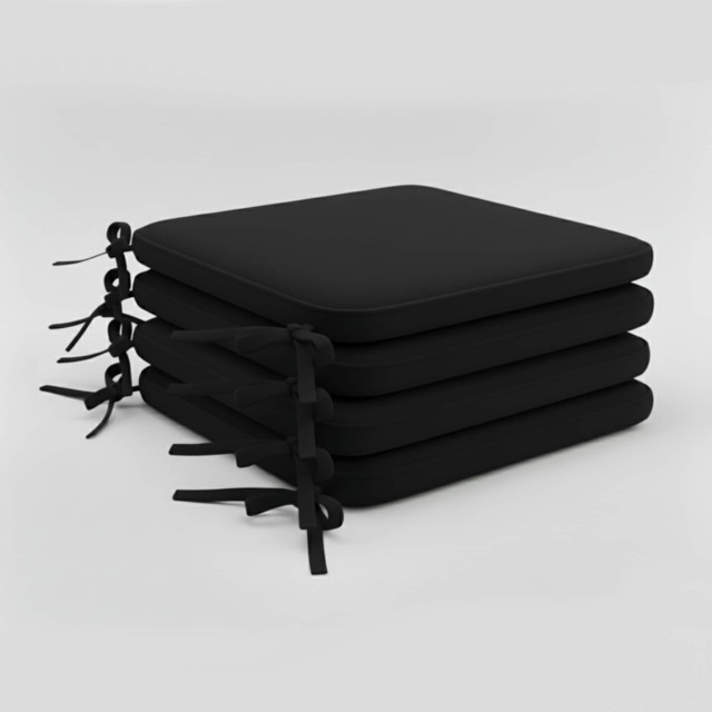Foam Seat Pad with Ties Pack of 4 Comfortable Chair Cushion for Dining, Kitchen Garden Seating Black