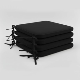 Foam Seat Pad with Ties Pack of 4 Comfortable Chair Cushion for Dining, Kitchen Garden Seating Black