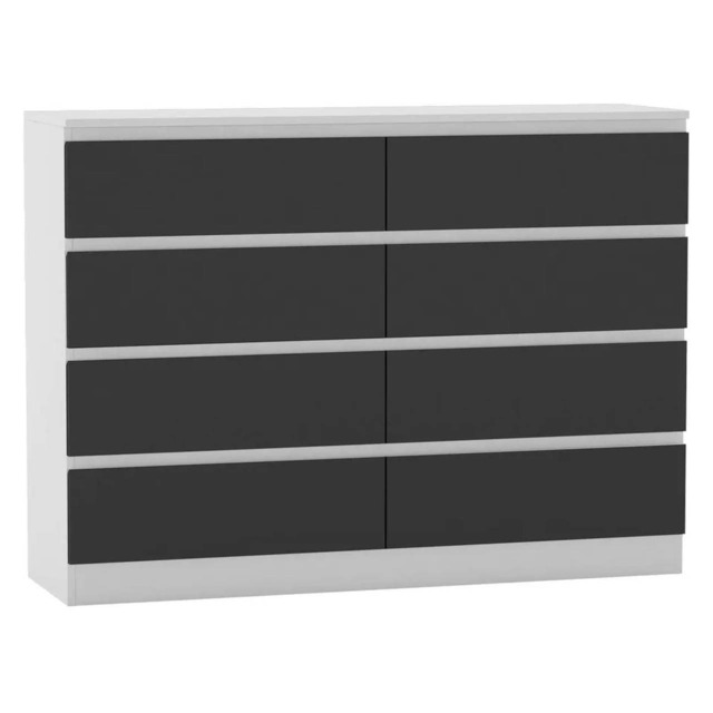 Minimalist Chest of 8 Drawers - 88.3x120x35cm White White & Black 1