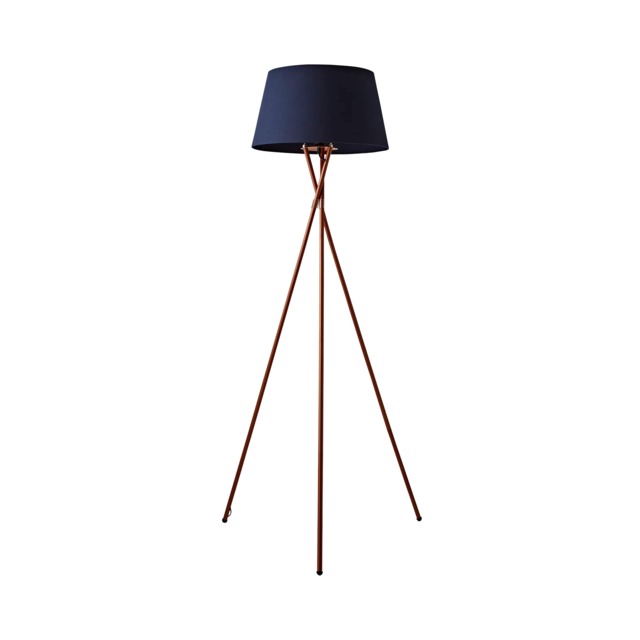 ValueLights Camden Copper Tripod Floor Lamp Navy Blue Taper Shade Blue