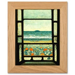 A Sea View Seaside Beach Flowers Art Oak Wood Framed Wall Print