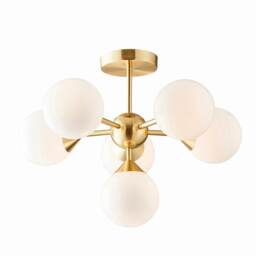 Oscar Semi Flush Satin Brushed Gold Effect Plate & Gloss White Glass 6 Light Dimmable IP20 - G9