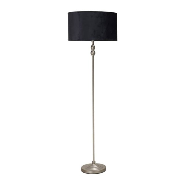 ValueLights Maggie Chrome Candlestick Floor Lamp Black Velvet Shade Black
