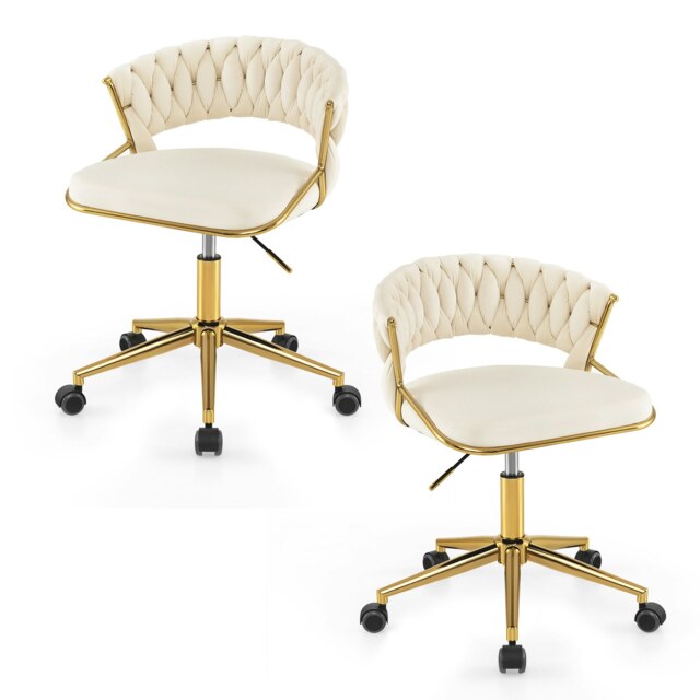COSTWAY 2Pcs Swivel Home Office Chair Adjustable Computer Chair White