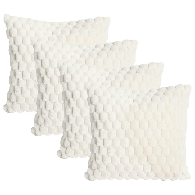 OHS 4 x Faux Fur Waffle Fleece Soft Cushion Covers, 45x45cm - Cream
