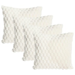 OHS 4 x Faux Fur Waffle Fleece Soft Cushion Covers, 45x45cm - Cream